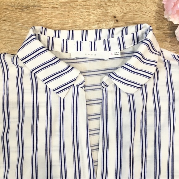 Lush Stripe High-Low Button-Down Tie Front Shirt S - Picture 4 of 8